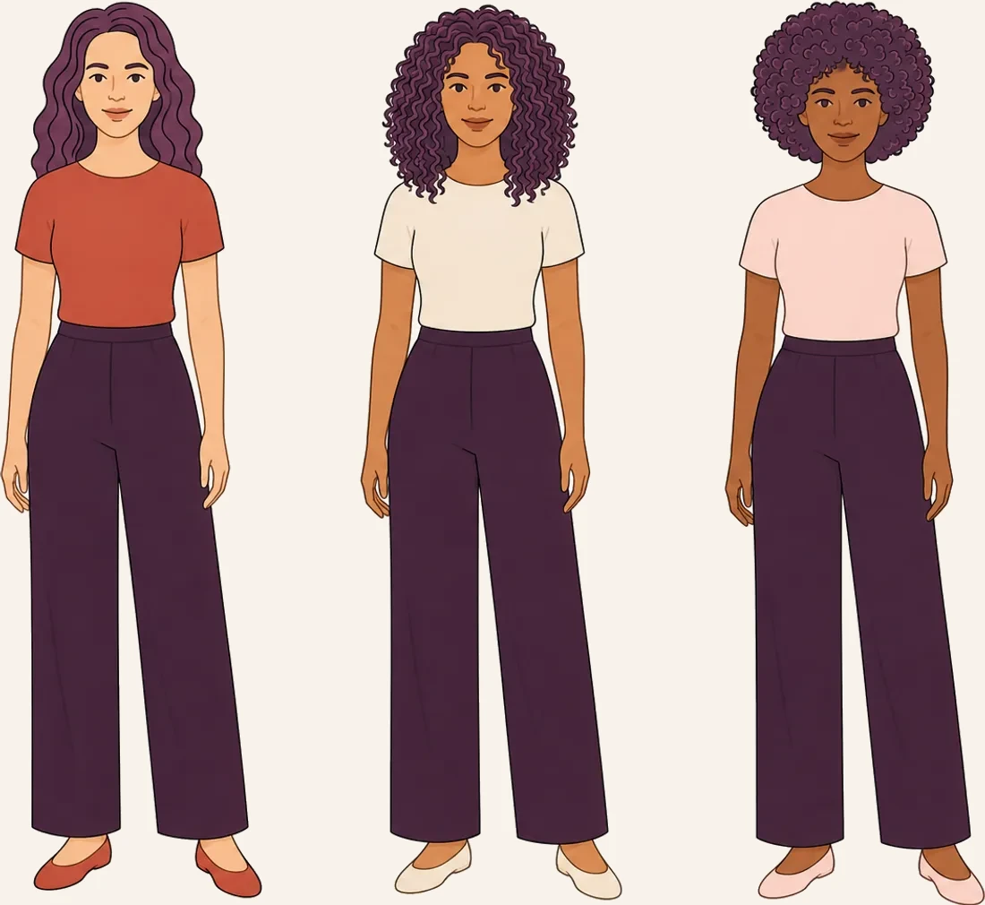Ilustração das três personagens da Curva Viva, de corpo inteiro