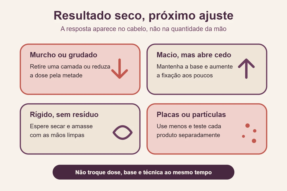 Mapa de ajustes liga quatro resultados do cabelo seco a mudanças de dose, base e aplicação